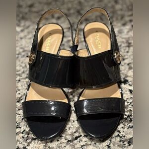 Coach Marla Sling Back Turnlock Navy Pump Sandal Patent Leather Open Toe